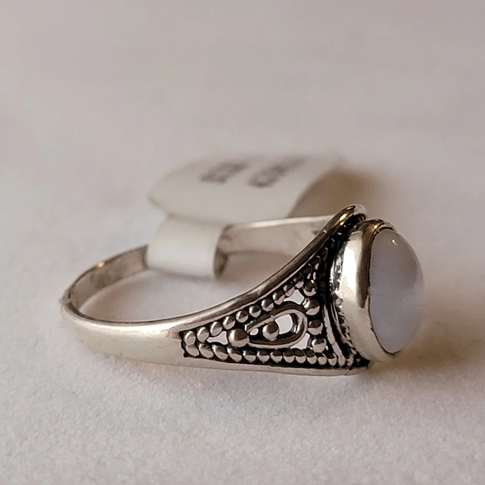 Blue Lace Agate Sterling Silver Class Ring Signed Size 9